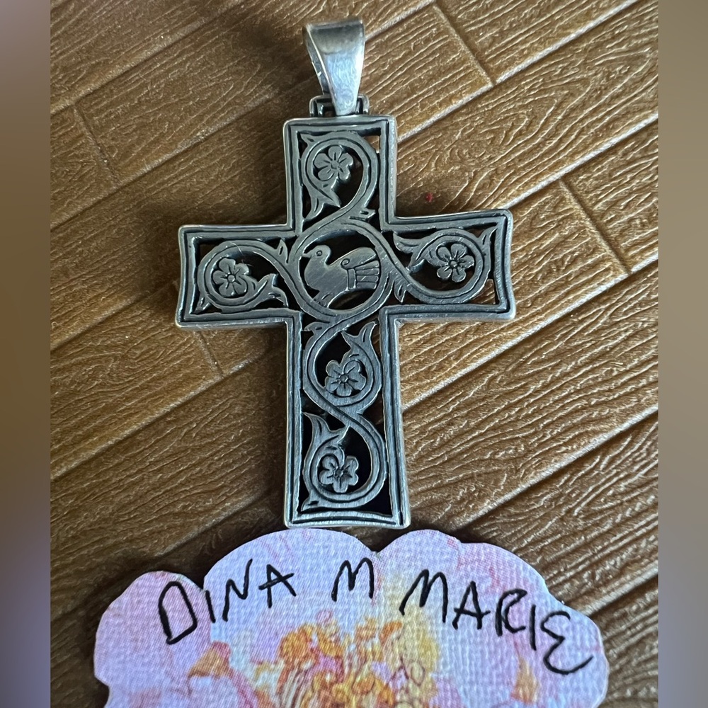 James Avery Retired Dove Flowers Vines Holy Spirit Cross Pendant! 925